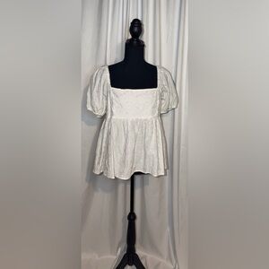 Cottagecore Babydoll Blouse Floral Eyelet Womens M Puff Sleeve Boho Top